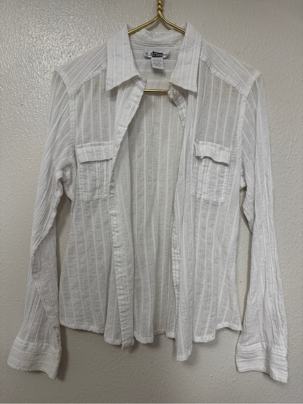 EK Designs White Striped Textured Button-Up Shirt